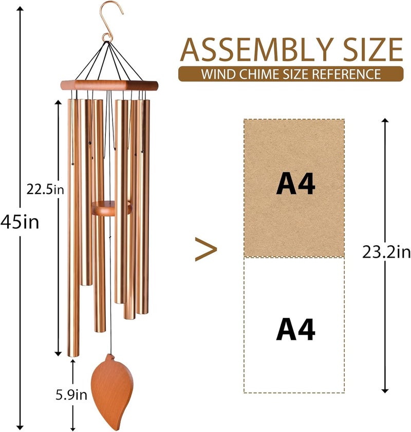 TESECU Sympathy Wind Chimes for Outside Deep Tone, Memorial Loss of a Loved, Large Wind Chimes with 6 Thicken Tubes & Hook, Outdoor Gifts Mother, Garden Decor (45IN Gold) - Image 4